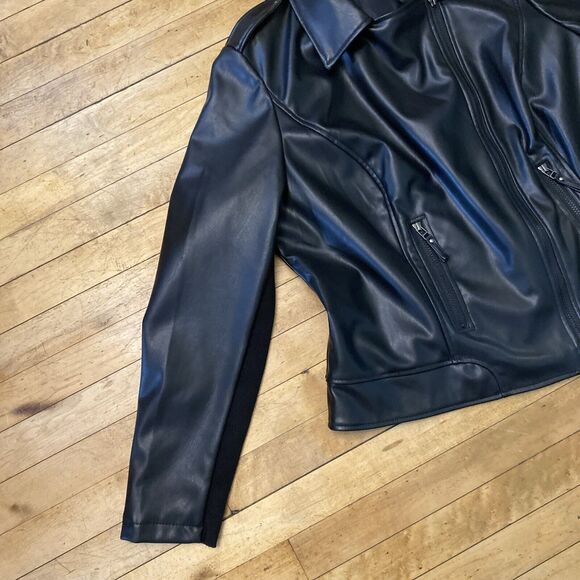 Lane Bryant Womens Jacket Size L? Black Polyester Faux Leather Bomber - Picture 6 of 16